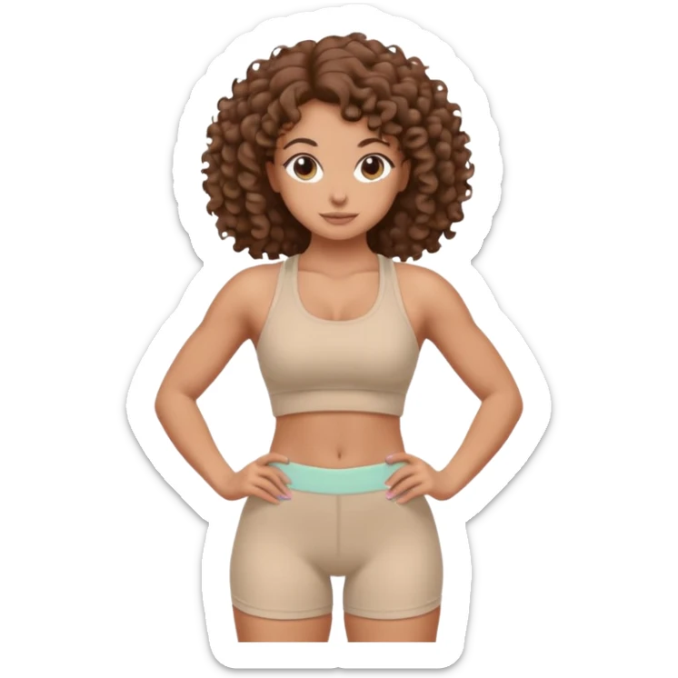 Create dream body girl with big glute and small waist and curly hair with pastel beige gym clothes  sticker