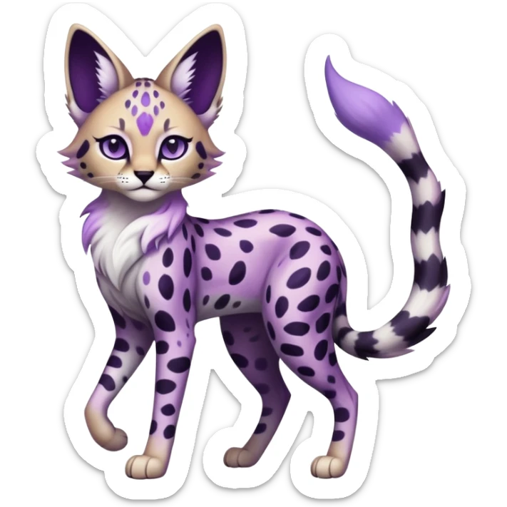 Kawaii Cute Edgy Black Purple White ethereal Serval-Fionbri-Vernid full body sticker