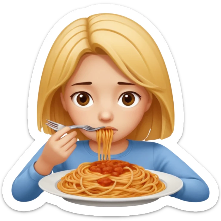 The girl looks sadly at the food sticker