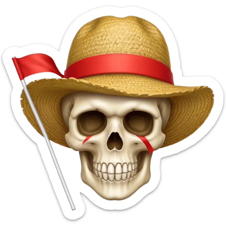 Fait moi un drapeau de tête de mort avec un fond noir et sur la tête met un chapeau de paille avec un fil rouge sticker