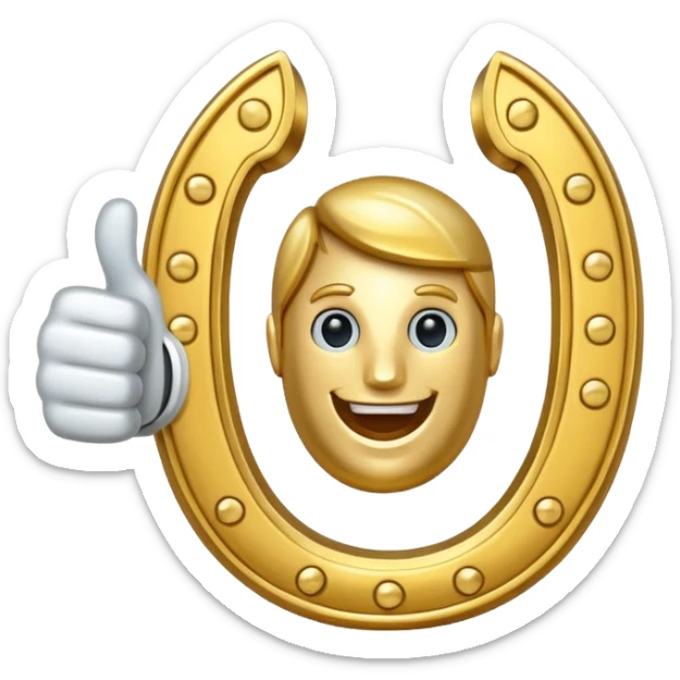 Emoji is an iron golden horseshoe with a thumbs up in the middle (Like) Vector sticker