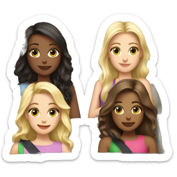 3 girls in a expensive car , one blonde girl , one brunette with wavy hair and one brunette with straight hair sticker