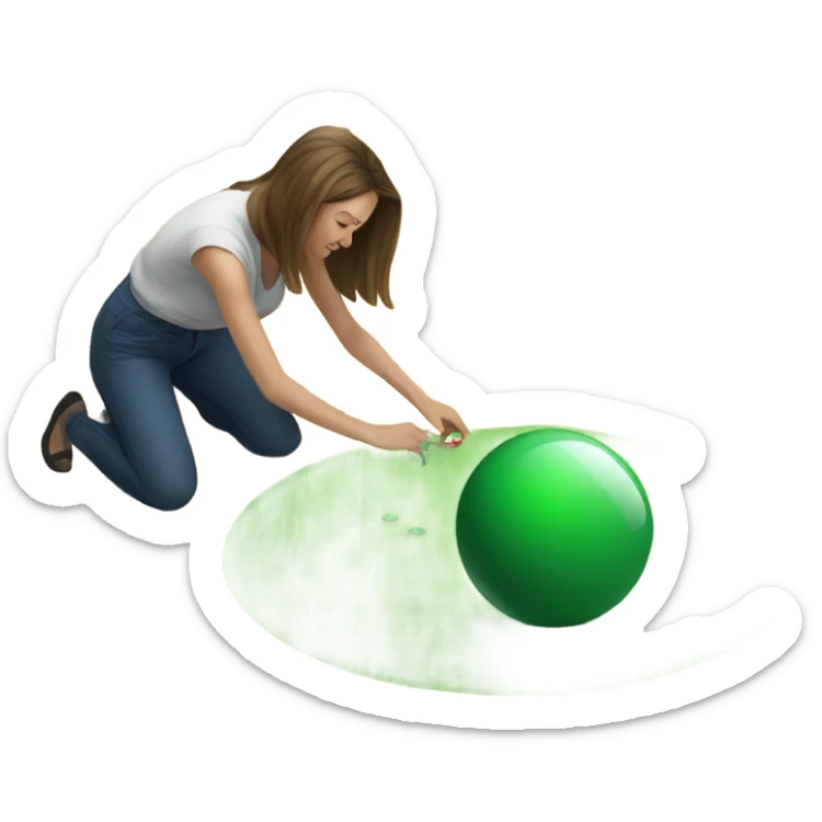 a russian woman drawing a green ball in the floor of a yard sticker