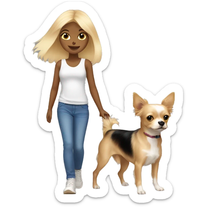 blonde hair blue eyed girl walking her chihuahua and yorkie sticker