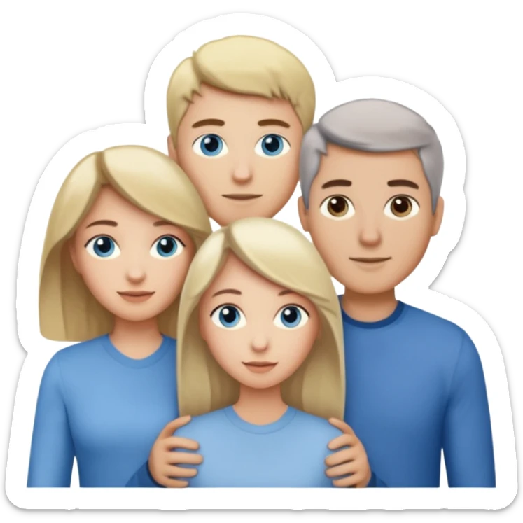 3 people. Throuple. Blank woman with blond hair and blue eye color on left. And also a blank man with brown hair and grey eye color in the middle. And a blank woman with brown hair and grey eye color on the right. Holding each other sticker