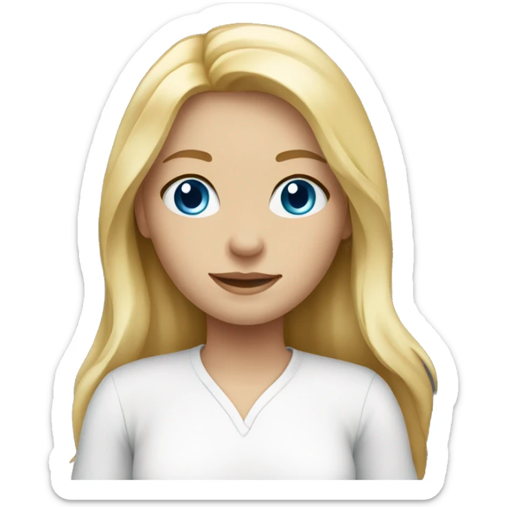 A blond girl with clear skin and blue eyes and long hair. wears a white shirt  sticker