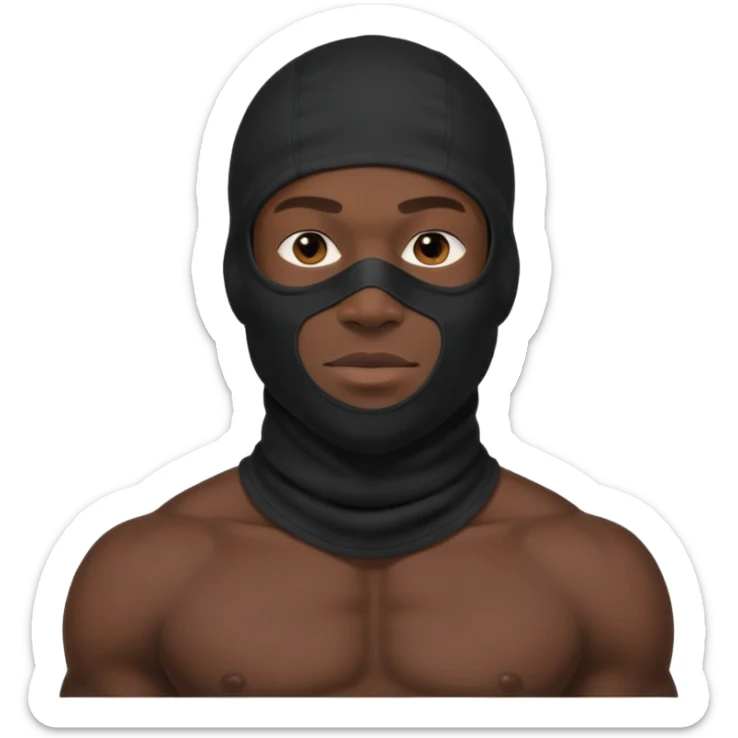 smug muscular african male black baraklava ski mask wearing guy with no top. sticker