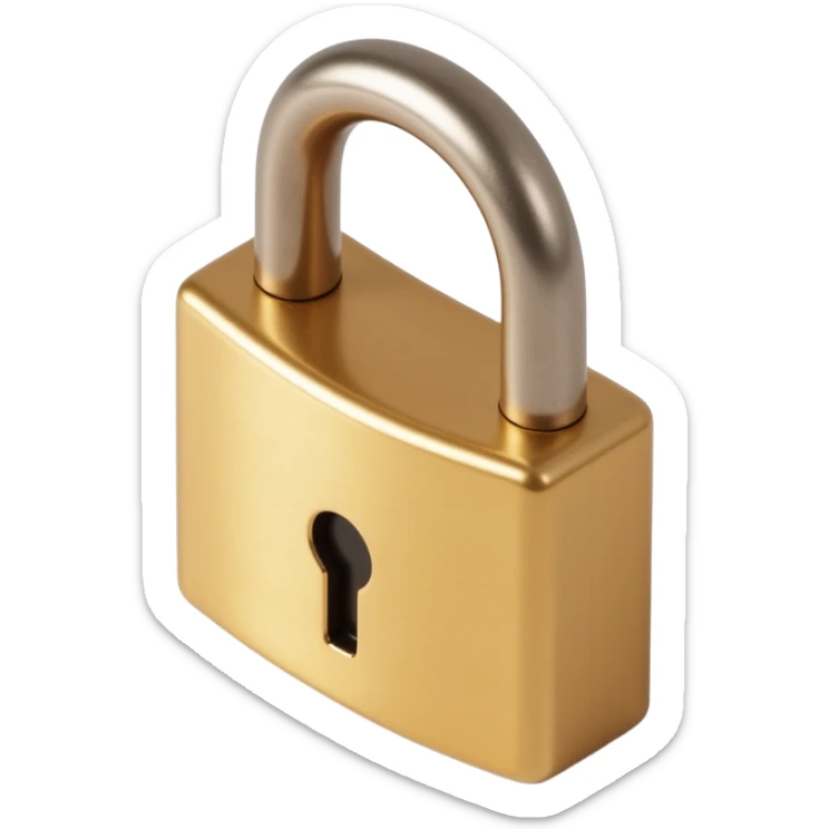 metallic 3D-looking padlock icon in skeuomorphism style with detailed reflections and depth sticker