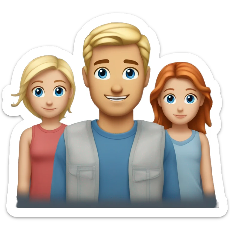 Father blond hair and hazel eyes, 2 twin daughters blonde hair and hazel eyes, 15 year old son red hair, blue eyes and baby boy red hair and blue eyes sticker