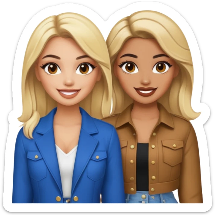 Boujy baddie best friends blonde and brunette, trendy heavy makeup sticker