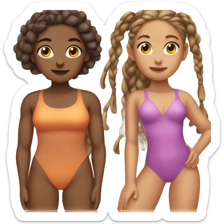 2 girls, one with caramel colored skin, one with darker skin and braids, in swimsuits sticker