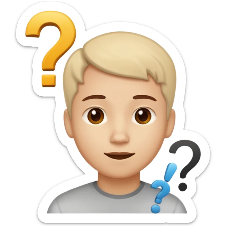 Una persona pensativa, que este feliz con un signo de interrogación arriba de la cabeza sticker