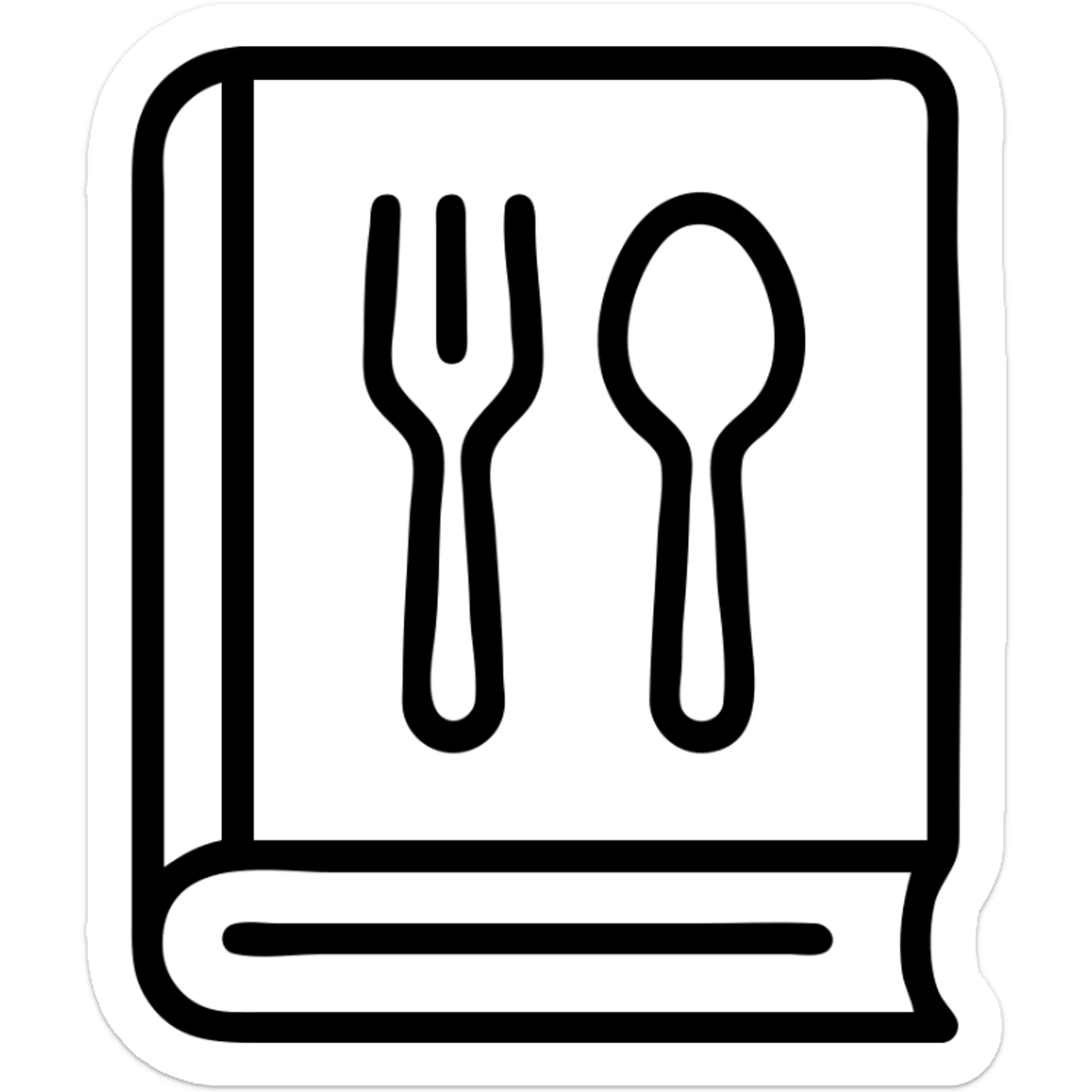 Closed cookbook with a fork and spoon symbol on the cover – collection of recipes sticker