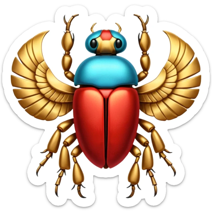 colorful cyan, red, and gold, shiny ancient Egyptian-styled holy metal scarab  sticker