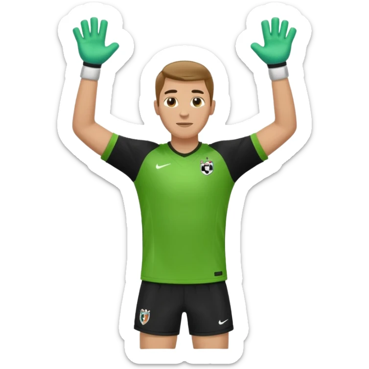soccer goalkeeper green shirt, shorts football boots arms up sticker