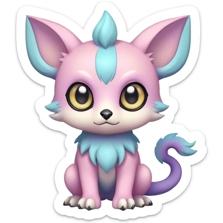 Adorable colorful chibi pastel edgy fantasy animal hybrid Fakemon full body, big Eyes sticker