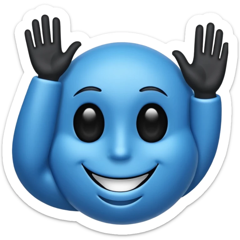 The word 67 that it's body is blue would eyes and smiley mouth and black hand and black mouth sticker