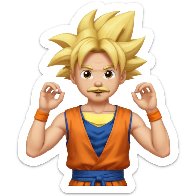 puedes hacer un chico con perilla y bigote el piercing septum y dos aros en las orejas haciendo la pose de goku super saiyan sticker