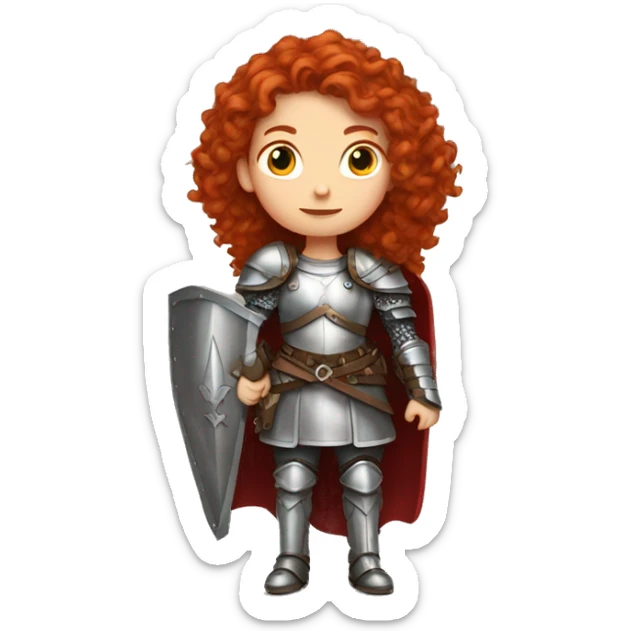 a white girl with long red curly hair, wearing a armor  sticker