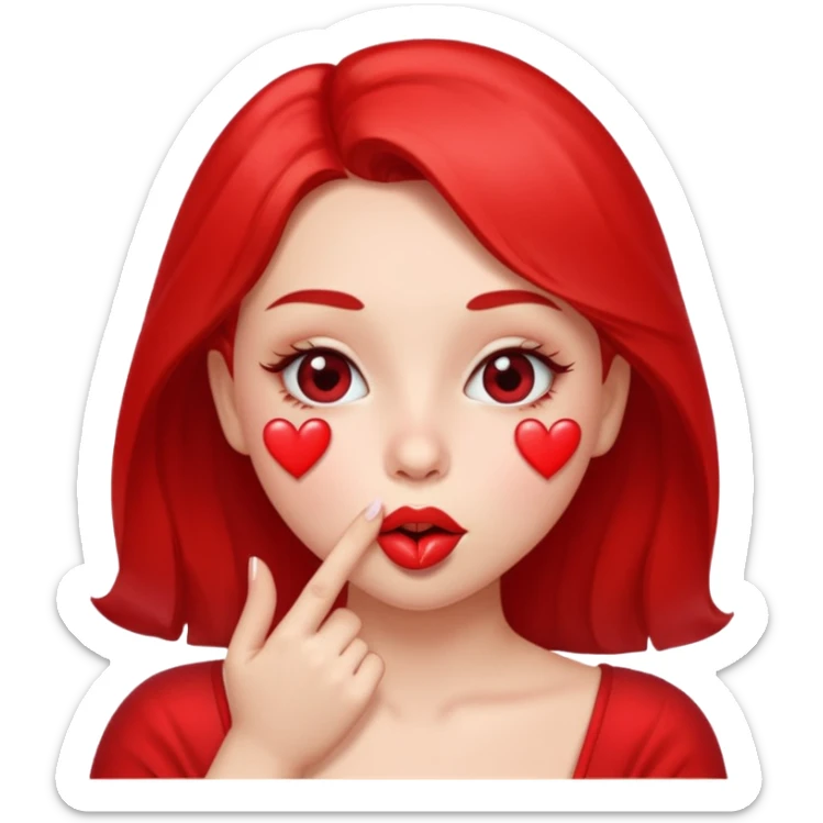 Emoji, girl's face blowing a kiss, puckered lips, small heart sticker