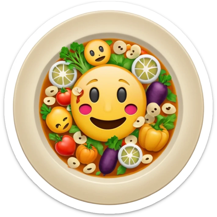 dirty plate after eating, food scraps and vegetable leftovers, no face, emoji style sticker