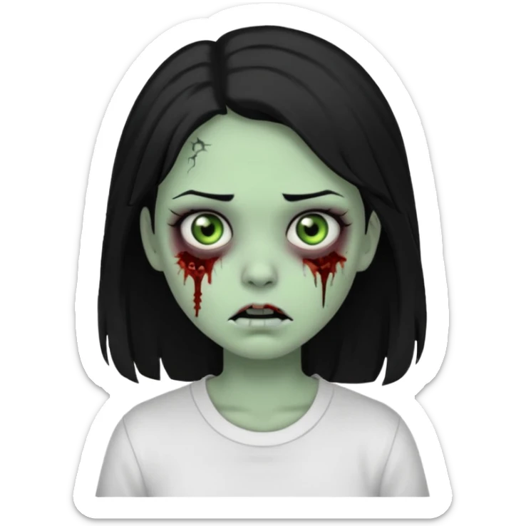 zombie girl with white shirt but similar to this with green skin black hair long sticker