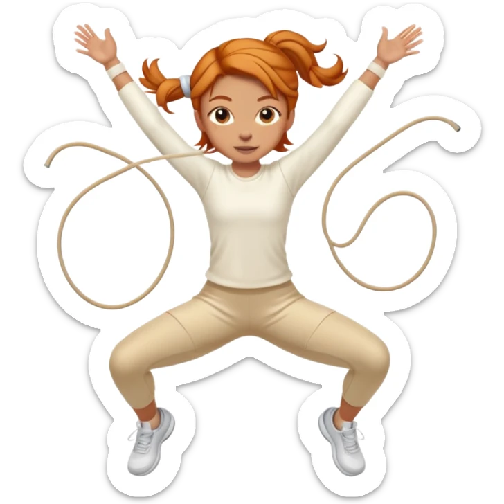 Ginger gym girl jump rope middle part hair stretching cream outfit sticker