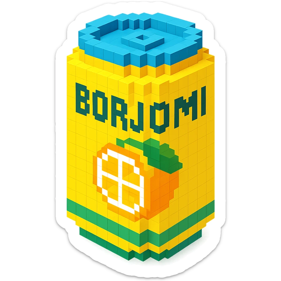 Borjomi lemonade can with a minimalist design, using bright colors and clean lines sticker