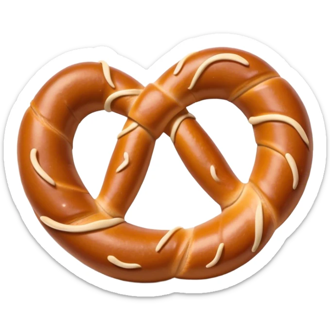 Pretzel Cinematic Realistic Pretzel Snack Emoji, depicted as a single, perfectly twisted pretzel with a glossy, salted crust, rendered with lifelike textures and warm, inviting lighting. sticker