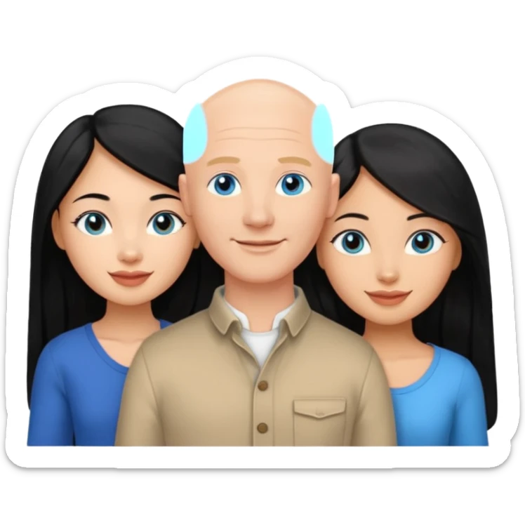 Bald white man blue eyes in love with Filipina woman 2 young Filipina girls long hair sticker