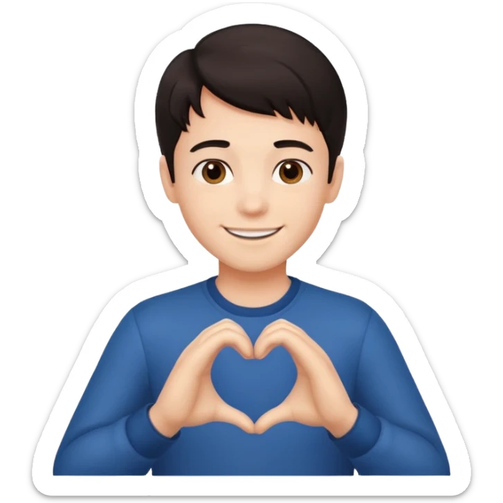 Un garçon beau qui fait un cœur avec des cheveux noir sticker