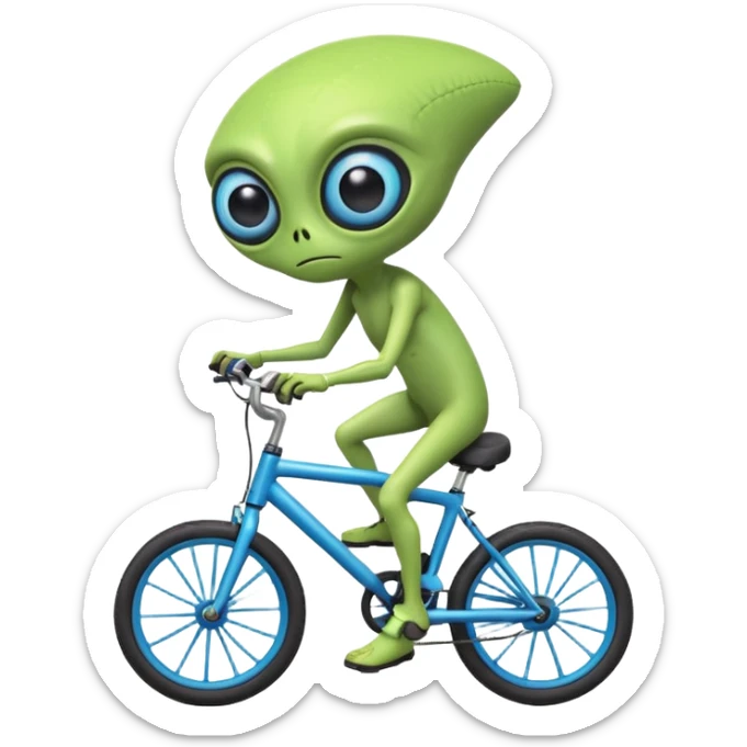 one-eyed alien riding a bicycle, large single eye, colorful skin, funny balance pose, cute sci-fi style, 3D cartoon, mobile game icon style, clean background, no text, no watermark
 sticker