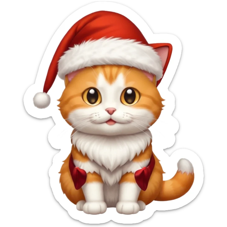 Make me a orange tabby cat with a white chin and a bit of white on the end of his tail and  a Santa hat that looks like 🐱 emoji sticker