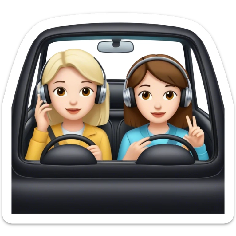 two girls in a car listening to music sticker