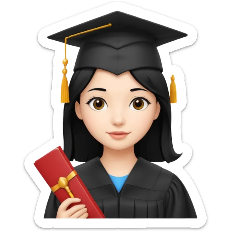 girl with beautiful black hair and graduation hat and diploma emoji ios 18 sticker