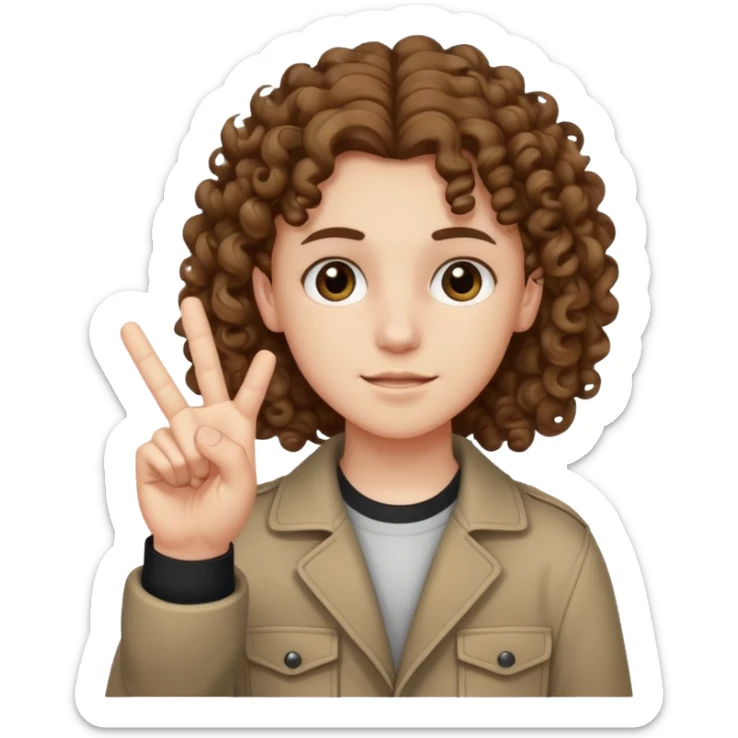 Pale young teenager with curly brown hair giving middle finger sticker