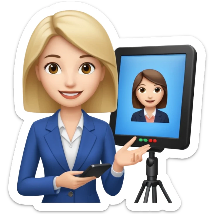 news anchor woman, with a screen with a prompter in front of her sticker