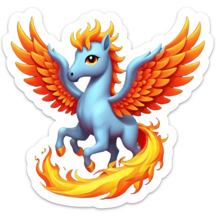 Pegaso negro ojos de fuego y alas de fuego sticker