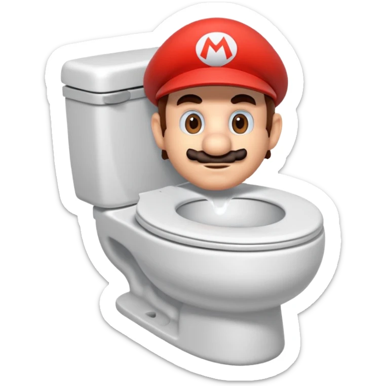 Mario's neck and head only sticking out of the middle of the bowl of a white toilet sticker