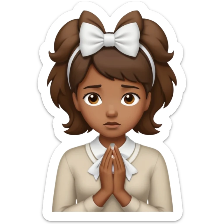 a black girl with a white bow on the right side of her hair and her hair is brown and she’s annoyed and her hands are around her neck sticker