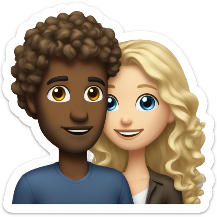 Blue eyed man with curly wavy brunette hair kissing pretty hazel eyed blonde woman sticker