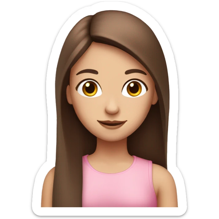 A girl with brown long staight hair and brown eyes with white skin in a pink top sticker