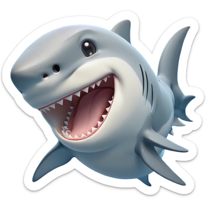 Cinematic Cute Yawning Shark Portrait Emoji, Head tilted slightly with a dramatic, wide-open yawn, showcasing a soft, streamlined body with gently drooping fins and eyes barely open in drowsy contentment, Simplified yet irresistibly adorable features, highly detailed, glowing with a soft, cozy glow, high shine, relaxed yet expressive, stylized with a touch of aquatic charm, bright and endearing, soft glowing outline, capturing the essence of a sleepy yet affectionate shark, so drowsy it feels like it could float right out of the screen and curl up for a nap! sticker
