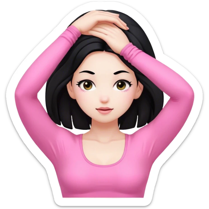 Yoga girl grabbing hair pink outfit white skin black hair sticker