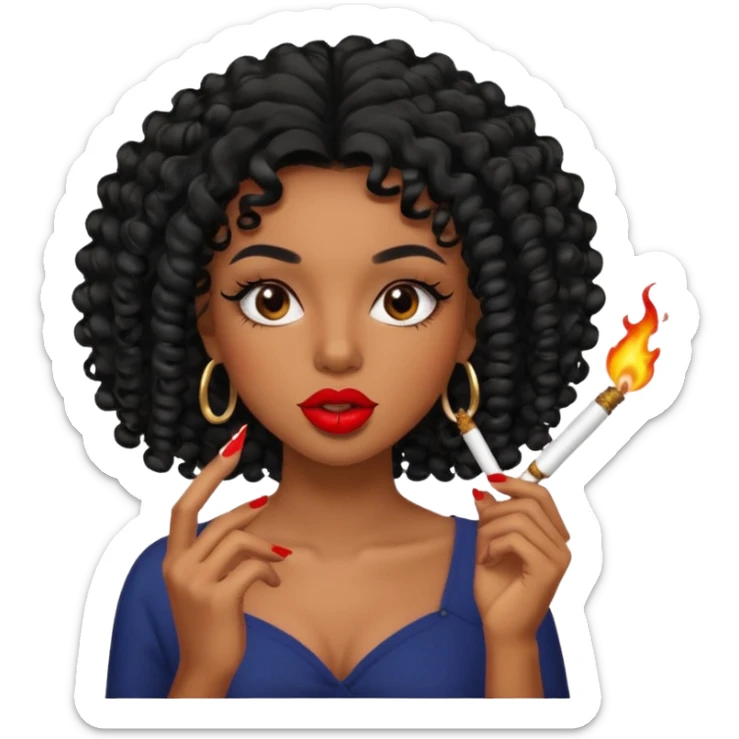 Black girl with eyelashes and curly hair smoking weed with it in her mouth sticker