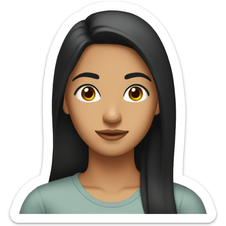 A 25 year old, South Asian woman, with straight black hair,   with brown eyes wearing a t-shirt. sticker