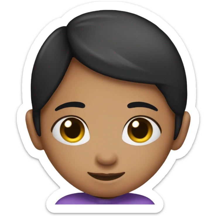 girl emote cuddling a heart with purple shirt purple eyes black hair and smile on face sticker