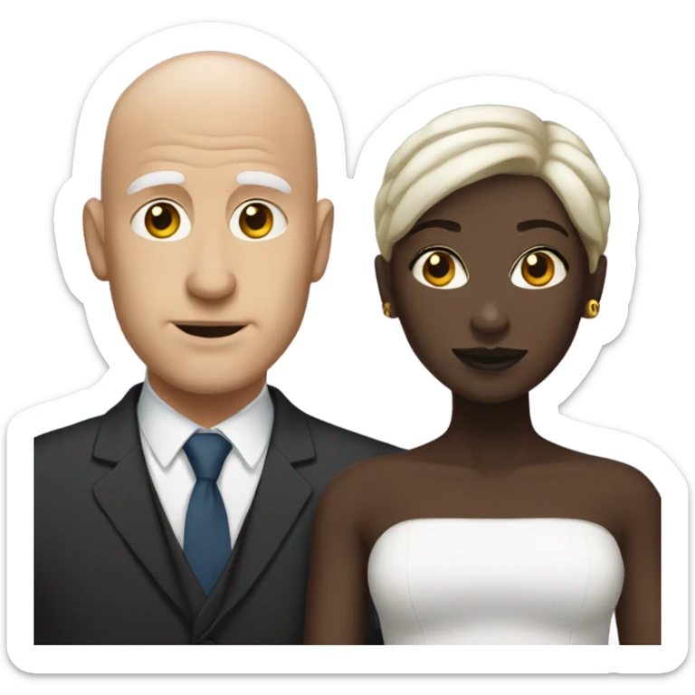 Bald white  man with dark woman sticker
