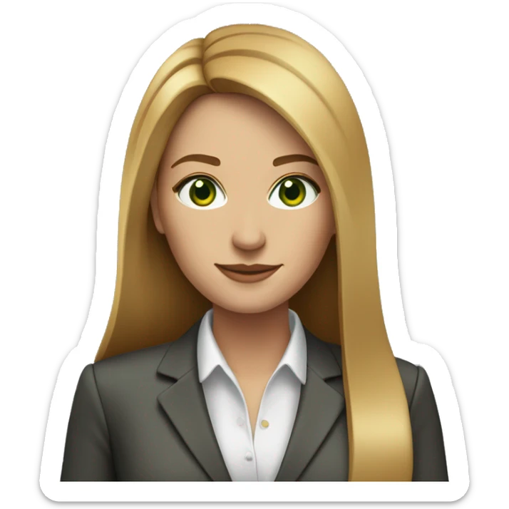 executive woman, long straight golden brown hair, green eyes, business suit sticker