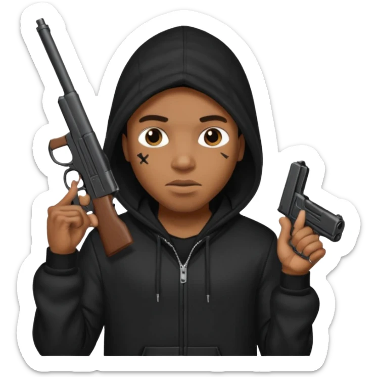 A black man in the hood holding a gun saying give me all your money nigga sticker